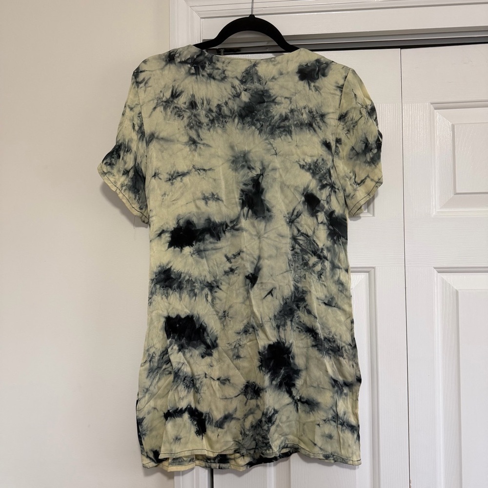 Zara Cream Navy Blue Tie Dyed Tee Shirt Style Dress Short Sleeve Size Small - Picture 5 of 8